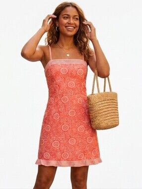 Coral Printed Sundress with Spaghetti Straps Y2K